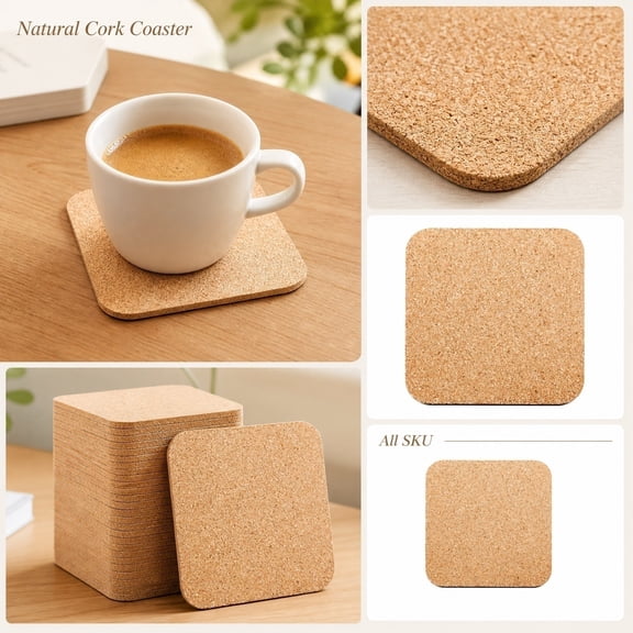 Cork Coasters for Drinks, Drink Coasters Absorbent, Non-Slip Coasters Set of 8, Wood Coaster Set, 4.5X4.5 Inch Square Reusable Heat Resistant Mat, Fits Espresso Cups, Mugs,