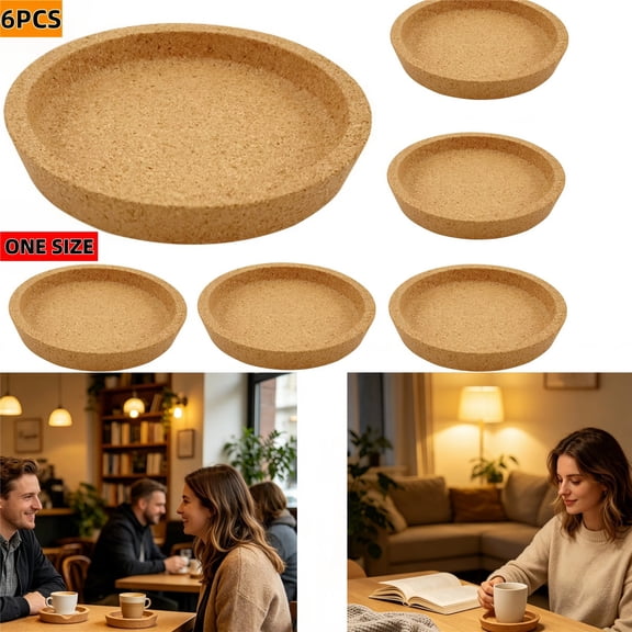 Cork Coasters for Drinks Set of 6  Natural Soft Cork Mat, Cup Pad for Dining Table, Kitchen Counter, Coffee Mug Heat Resistant, Non Slip Absorbent Spill Protection  Round 4 Inch (6 Pcs)