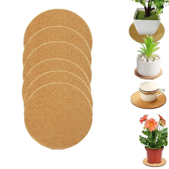 Cork Coasters, Planter Coaster, Cork Plant Coasters, Round Cork Mats, Plant Cork Mats for House Plants Indoor and Outdoor Pots, 8inch, 6Pcs
