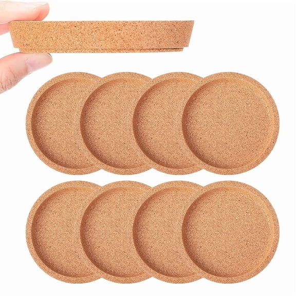 Cork Coasters Set of 8, Round Absorbent Heat Resistant Drink Mats with Raised Rim for Coffee Cups Glasses Mugs, Non-Slip Table Protector for Home Office Bar, 4 Inch