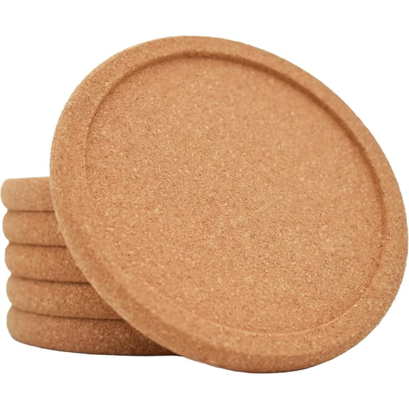 Cork Coasters for Drinks Absorbent, 6 Pcs 4 Inch Extra Thick Cork Coasters with Lip, Heat Resistant Reusable Coaster Set for Cups Glasses Mugs