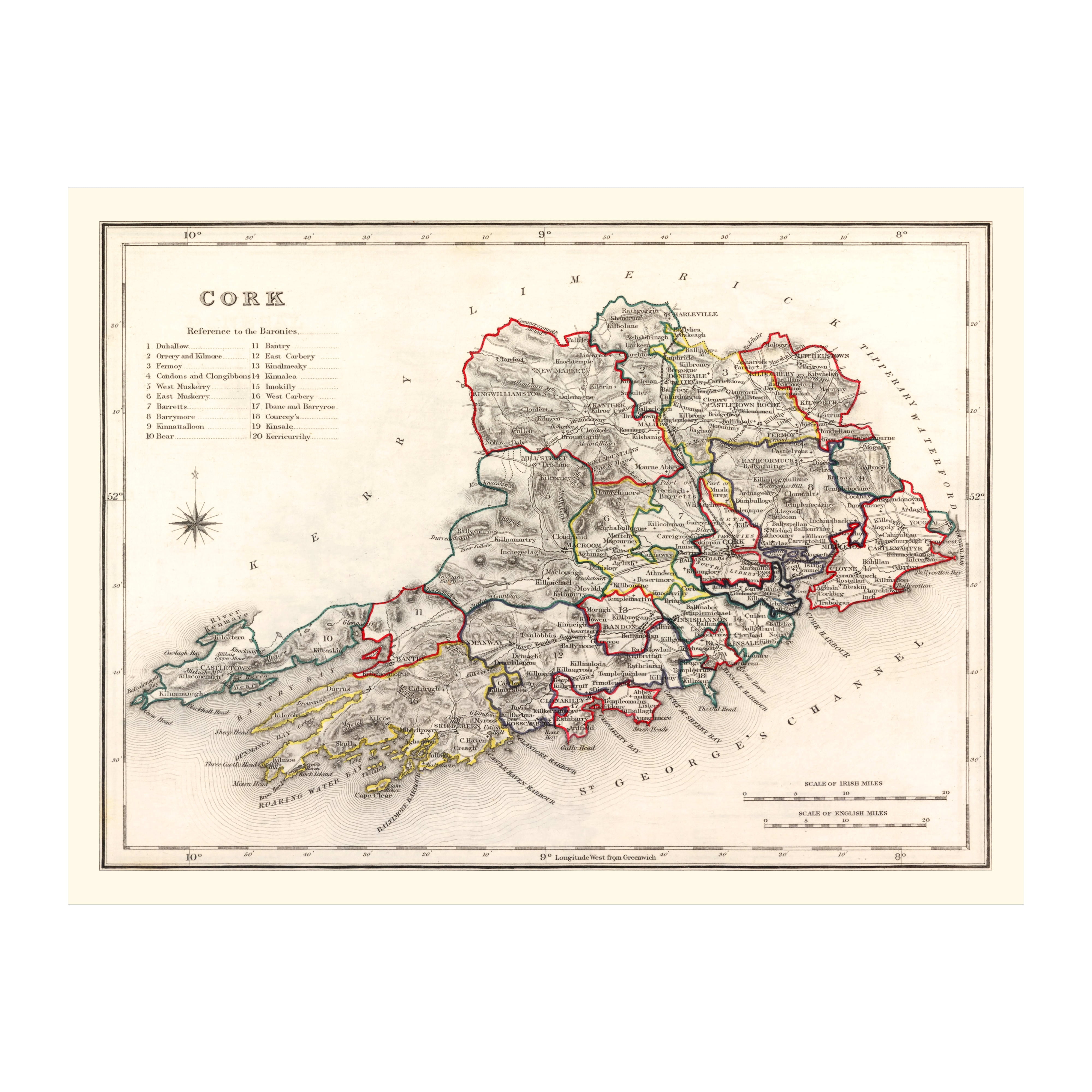 Cork County Ireland 1846 Vintage Map