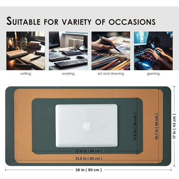 Cork Desk Mat - Dual-Sided Desk Pad for Office and Home - Desk Organization and Accessories - Ideal for Large Mouse Pad and Desk Mats on Top of Desks(Dark Green,80cmx 40cm)
