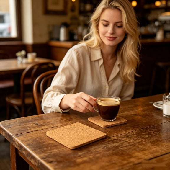Cork Drink Coaster Square Cup Pad Table Protector Mat for Coffee Mug Beverage Kitchen Dining Table 7.87Inch
