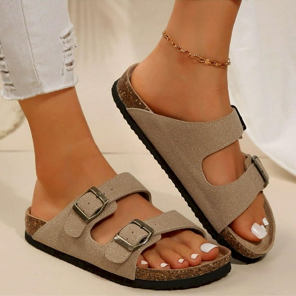 Cork Footbed Slide Sandals for Women - Comfortable with Adjustable Straps