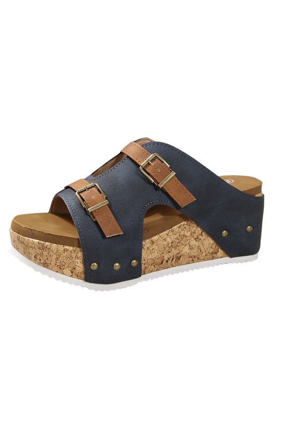 Cork Footbed Slides Sandals for Women 2025 Vintage Casual Buckles Chunky Platform Wedge Walking Slip on