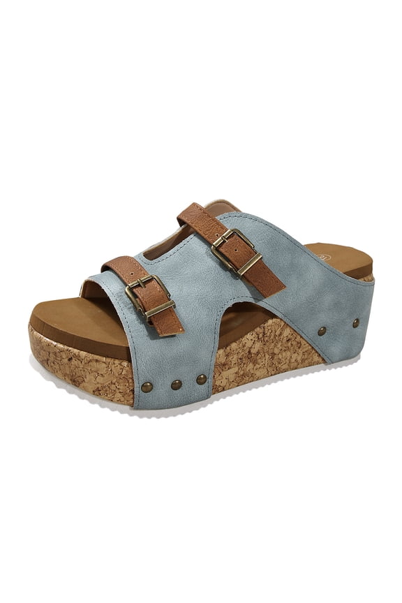Cork Footbed Slides Sandals for Women 2025 Vintage Casual Buckles Chunky Platform Wedge Walking Slip on