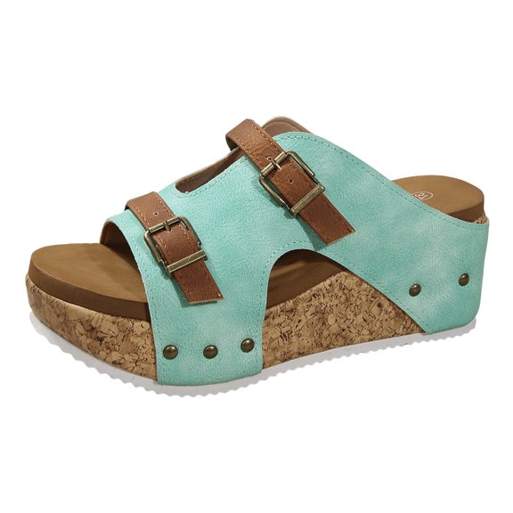 Cork Footbed Slides Sandals for Women 2025 Vintage Casual Buckles Chunky Platform Wedge Walking Slip on