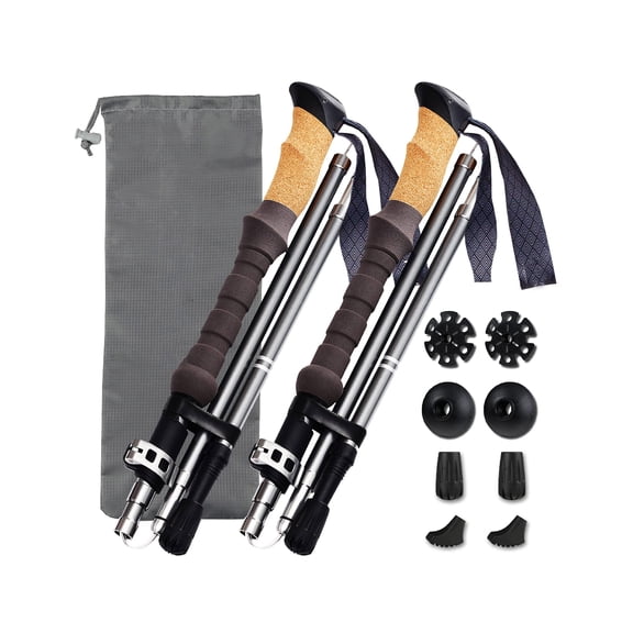 Cork Grip Trekking Poles  Lightweight Folding Hiking Poles, Adjustable Height, Compact Travel Design, Aircraft-Grade Aluminum Walking Sticks for Men & Women