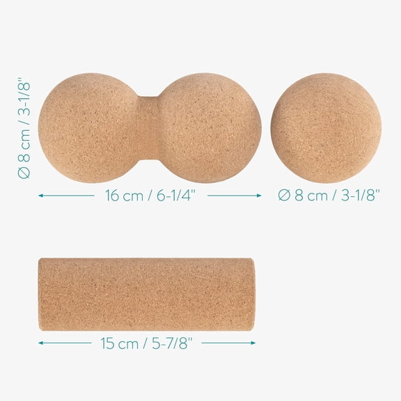 Cork Massage Ball and Roller Set for Back & Muscles, Eco-Friendly Recovery Essential, Helps Improve Circulation & Reduce Soreness for Athletes