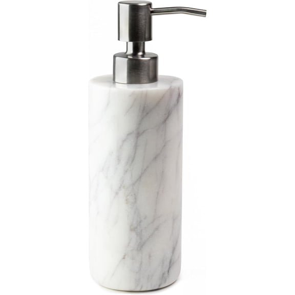 Cork & Mill Marble Soap Dispenser for Bathroom Countertop or Kitchen Sink, Real Natural White Stone with Stainless Steel Pump Top, Ideal Lotion, Liquid Dish Hand Soap, Modern Bath Accessories