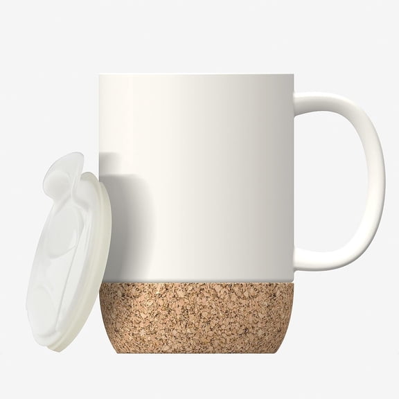 Cork Mug 12 oz Ceramic Coated Coffee Mug with Cork Base, Double-Walled Vacuum Insulated Stainless Steel, Splash-Proof Slide Lid, Easy-Grip Handle