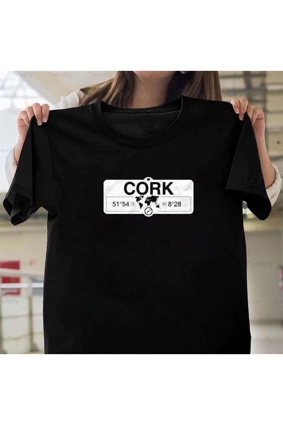 Cork Munster Ireland With World Map Coordinates GPS Souvenir Unisex T-Shirt, up to size 5XL