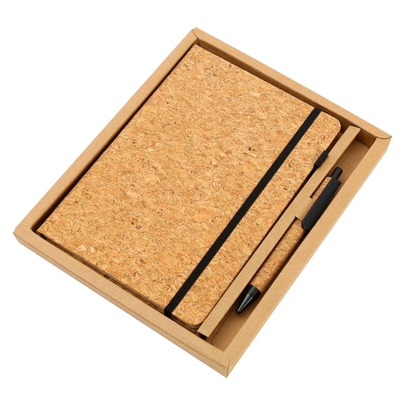 Cork Notebook Set, A5 Pu Journal with Elastic Closure, Sustainable Stationery Set with Pen, Natural Cork Cover Notebook for Journaling, Eco-Friendly Gift Box