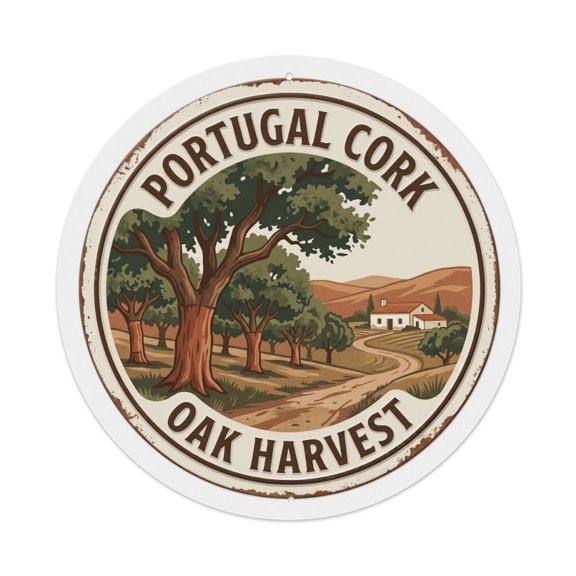 Cork Oak Harvest Portugal Forest Vintage Metal Tin Sign Plaque Wall Decor for Cafe, Club, Garden Round Metal Poster 8x8Inch