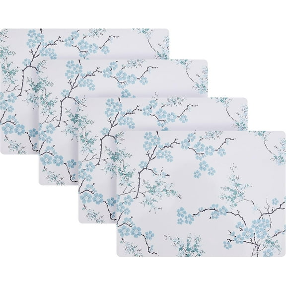 Cork Placemats 18 x 12-inch for Kitchen and Dining Tables, Heat Resistant, Durable, Easy Clean, Set of 4, Oriental Blossom