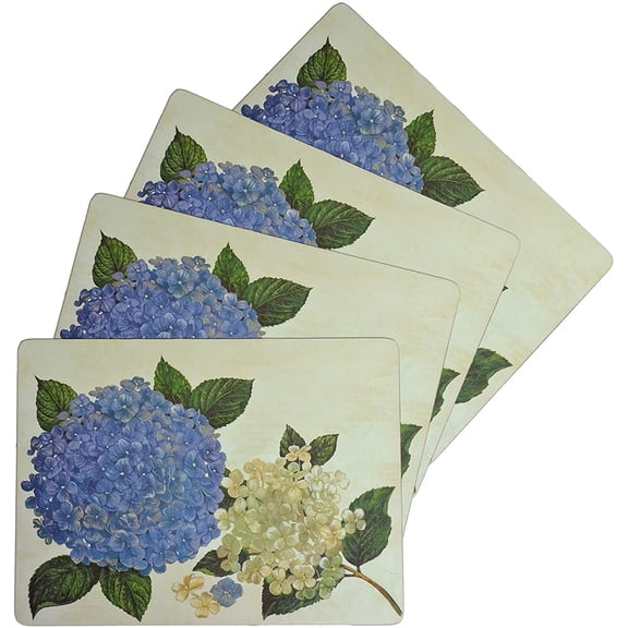Cork Placemats Set of 4, Thick Cork Place Mats for Kitchen and Dining Tables, Easy Clean Table Mats (12" x 16" Rectangular Set of 4, Hydrangea Floral)