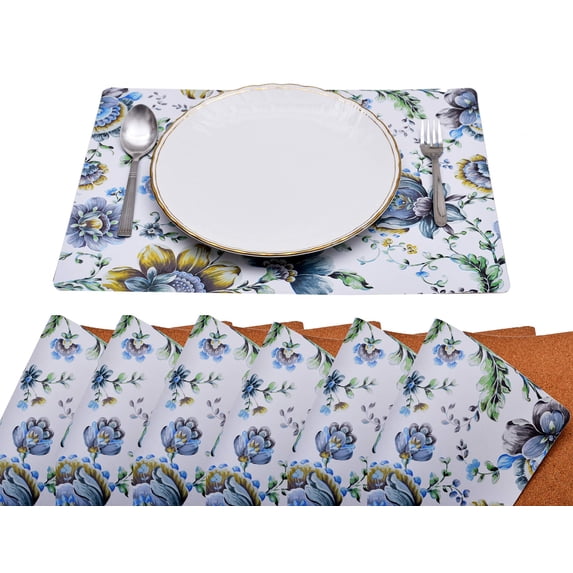 Cork Placemats Set of 24 for Dining Table, Table Placemats - White Floral - Home Decor