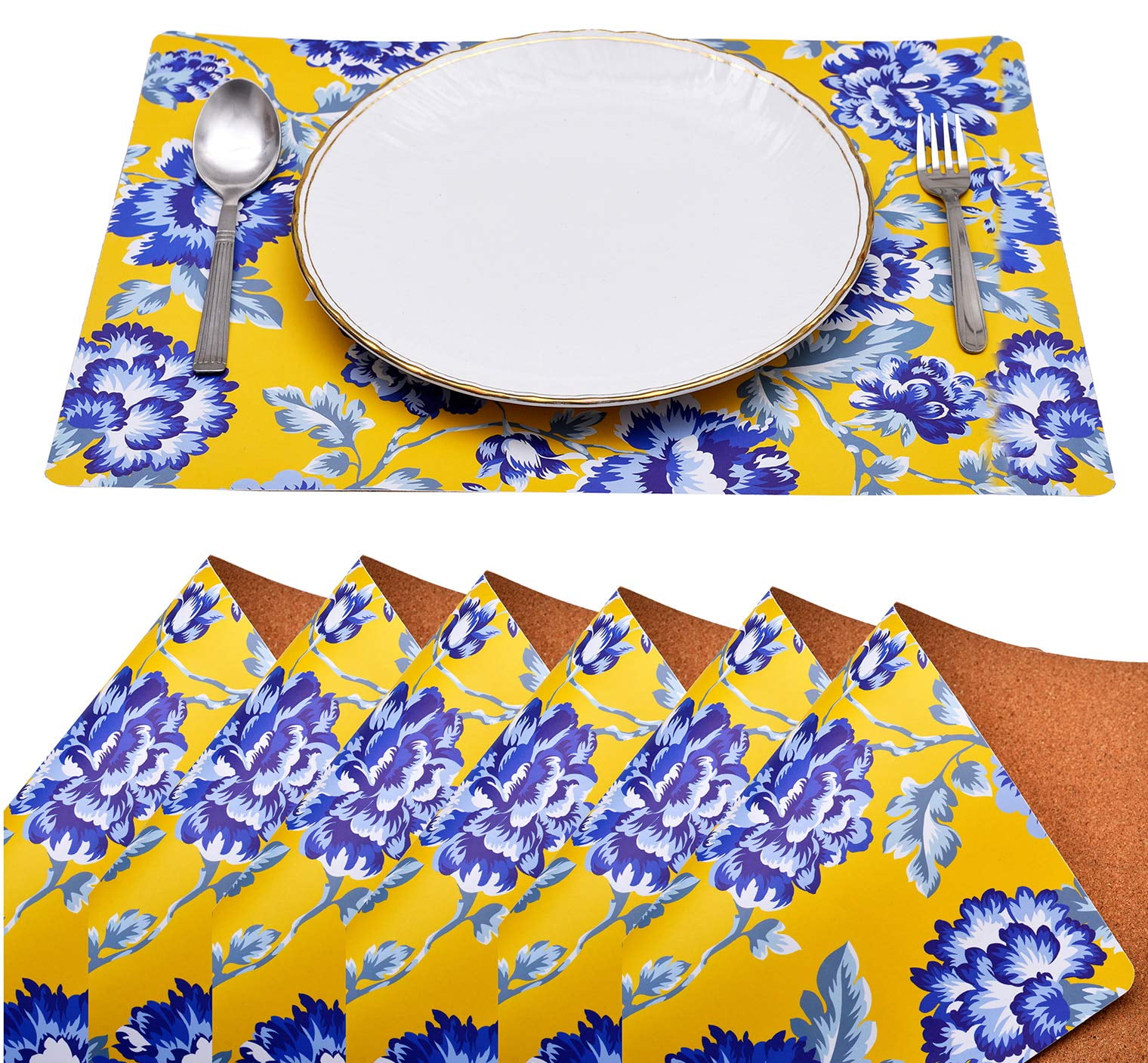 Cork Placemats Set of 4 for Dining Table, Table Placemats Navy Blue