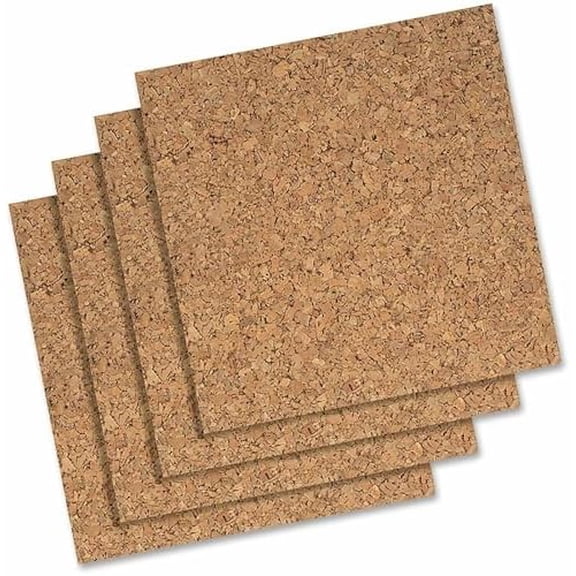 Cork Tiles, Bulletin Board Cork Panels 12" x 12" x 3/16", Natural, 4 Pack (102)