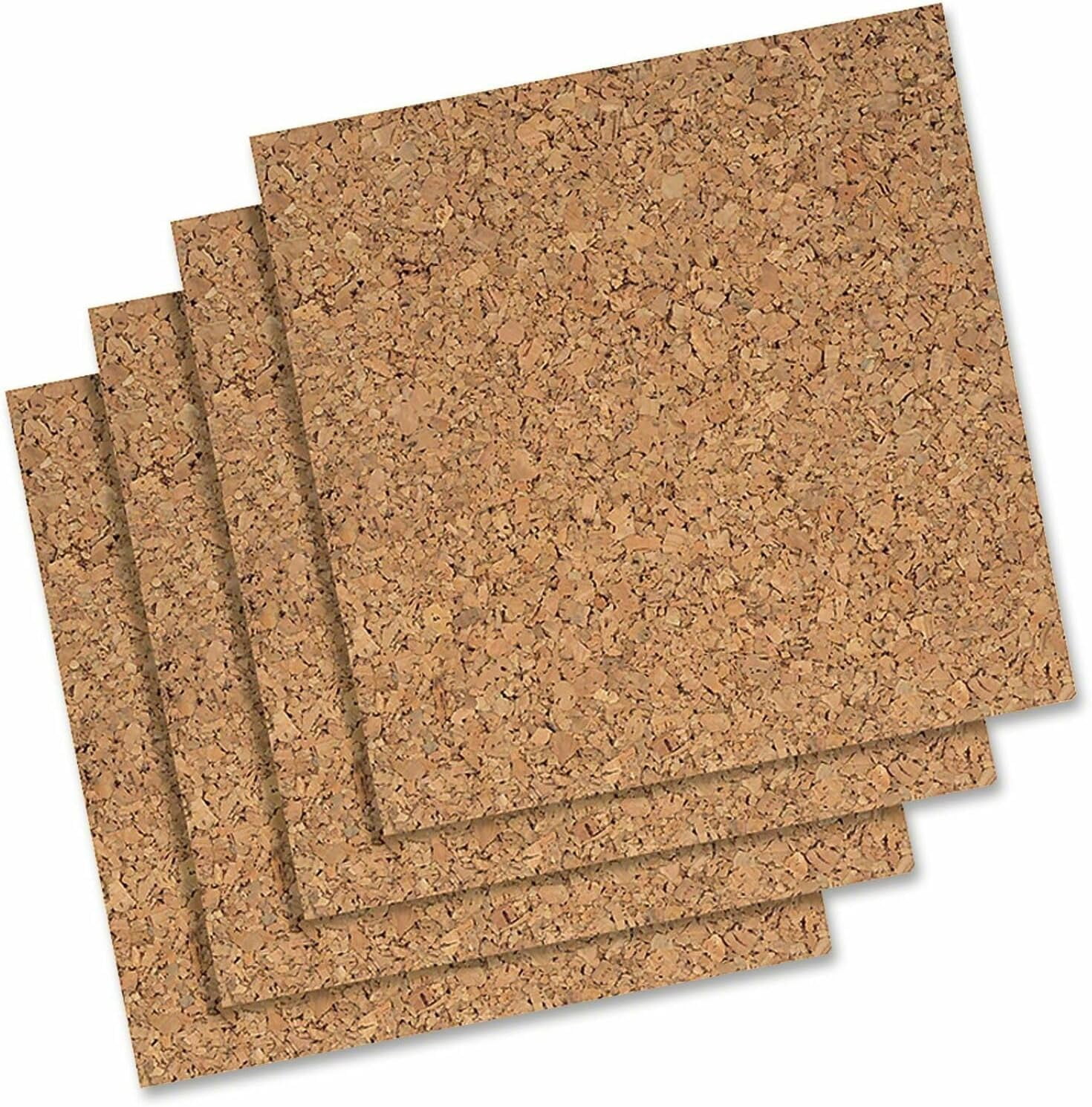 Cork Tiles, Bulletin Board Panels 12" x 3/16", Natural, 4 Pack (102)