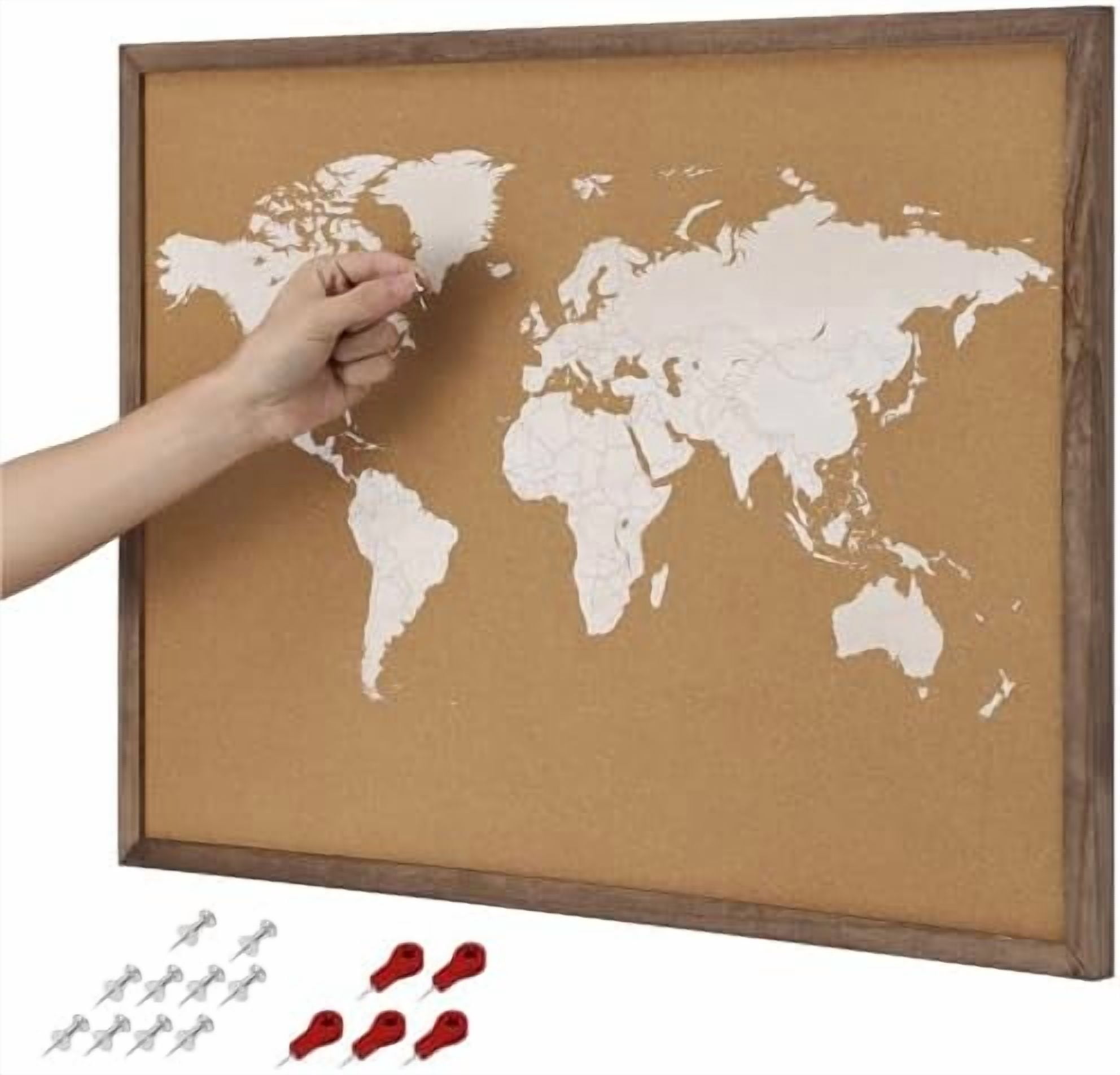 Pin Display Board Map Cork World Map Pinboard Wood Frame - Robust Designed Cork Board World ...