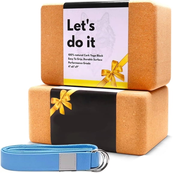 Cork Yoga Blocks 2 Pack Set - Natural Cork from Portugal, Non-Slip & Anti-Tilt, Lightweight, Odor-Resistant & Moisture-Proof