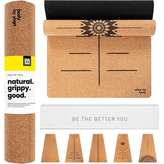 Cork Yoga Mat  Non-Slip, Extra-Thick Grip with Alignment Lines, Mini 72" x 24" x 0.17", Dreamer Color