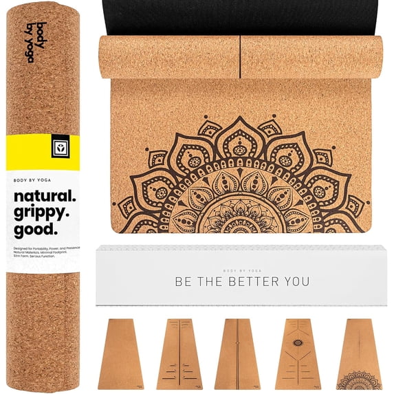 Cork Yoga Mat – Non-Slip, Extra-Thick Grip with Alignment Lines, Mini 72" x 24" x 0.17", Rooted Color