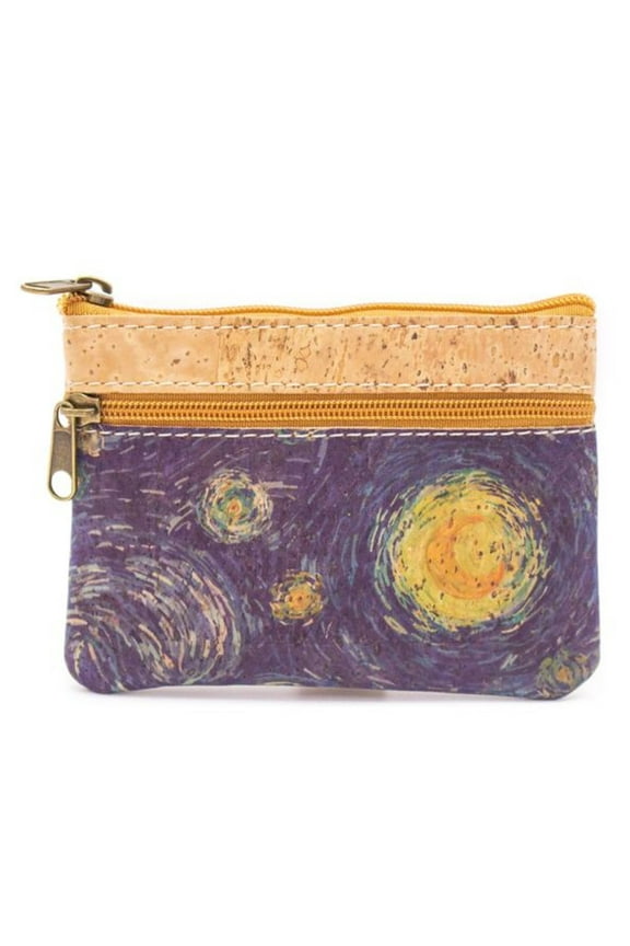 Cork mini Van Gogh wallet pouch handmade, coin purse vegan wallet Eco Friendly Sustainable gift Lightweight Durable Waterproof