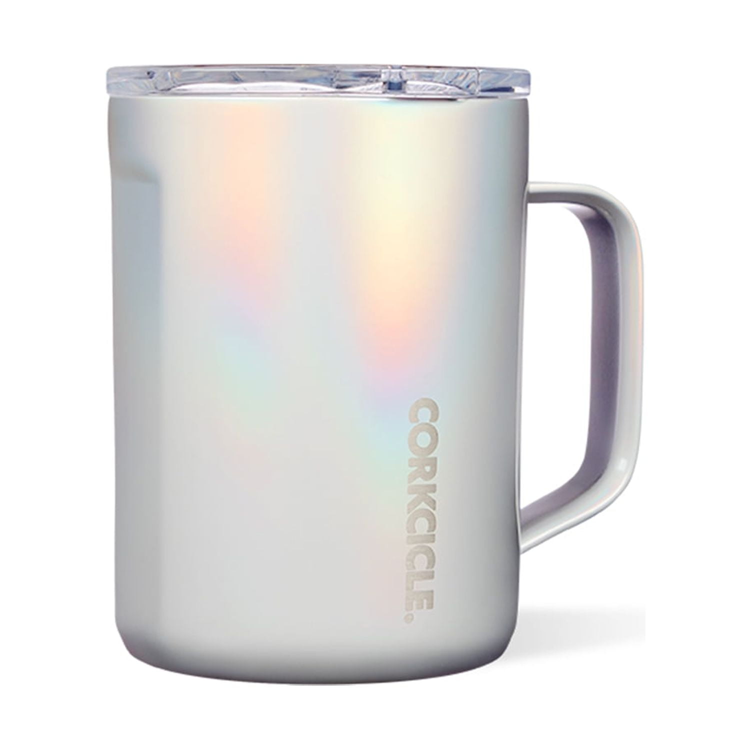 Corkcicle 16 Ounce Coffee Mug Triple Insulated Stainless Steel Cup with  Clear Lid and Silicone Bottom for Hot Drinks, Prismatic