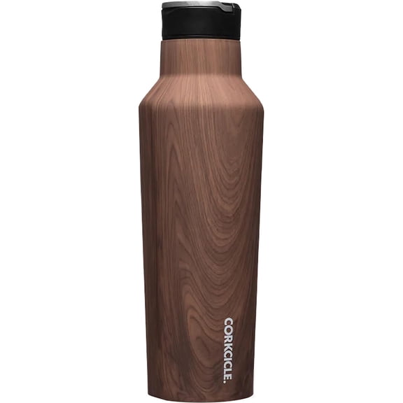 Corkcicle Luxe 20 Oz Sport Canteen Stainless Steel Water Bottle, Walnut