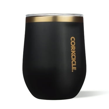 Corkcicle Classic 12 Ounce Steel Stemless Cup with Lid, VIP Black