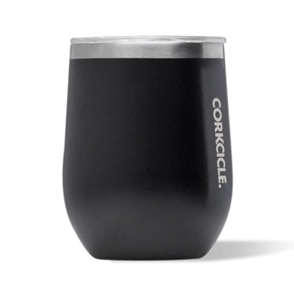 Corkcicle Classic 12 Ounce Steel Stemless Travel Cup with Lid, Matte Black