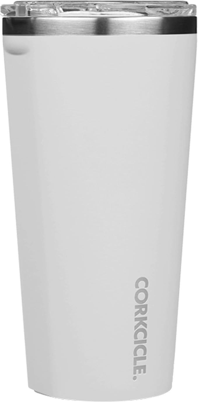 Corkcicle Classic Triple Insulated Coffee Mug with Lid, Gloss White, 16 oz   Stainless Steel Travel Tumbler Keeps Beverages Cold 9+hrs, Hot 3hrs   Cupholder Friendly Travel Coffee Tumbler