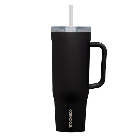 Corkcicle Cruiser Insulated Tumbler With Handle And Straw - Stainless Steel - 40 Oz, Black