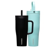 Corkcicle Leakproof Hydration Set, 2-Pack Go Cup XL 30oz and Cruiser 22oz Insulated Tumblers with Straws Black/Teal