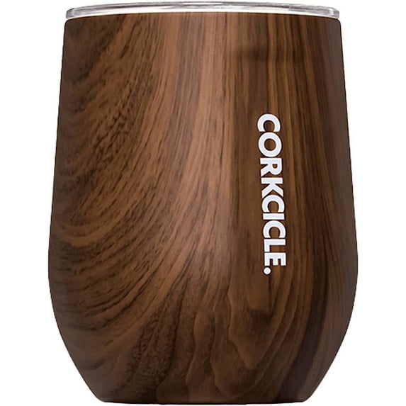Corkcicle Origins 12oz Stainless Steel Stemless Cup & Lid, Walnut Wood
