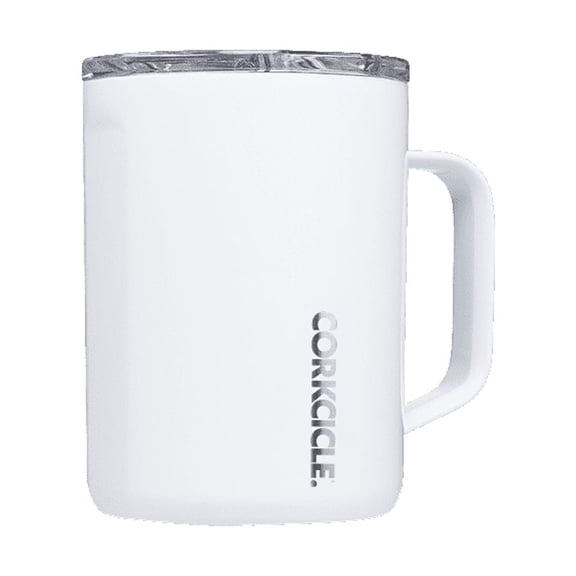Corkcicle Triple Insulated Coffee Mug with Lid and Handle, Gloss White, 16 oz – Stainless Steel Travel Mug Keeps Beverages Hot for 3+ Hours – Non-Slip, Easy-Grip, Spill-Resistant Tumbler