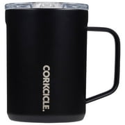 Corkcicle Triple Insulated Coffee Mug with Lid and Handle, Matte Black, 16 oz   Stainless Steel Travel Mug Keeps Beverages Hot for 3+ Hours   Non-Slip, Easy-Grip, Spill-Resistant Tumbler