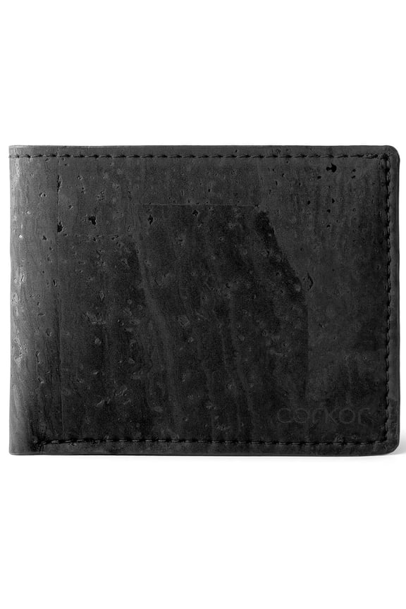 Cork Wallet Men Bifold Slim Minimalist Small Vegan Non-Leather Black Y101