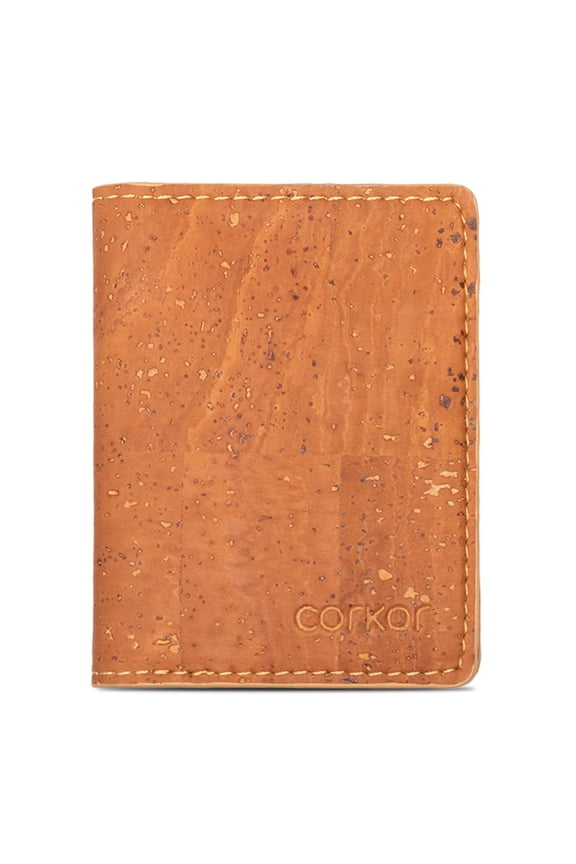 Cork Wallet Men Bifold Slim Minimalist Small Vegan Non-Leather Camel Y101