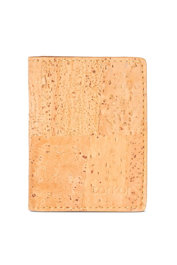 Cork Wallet Men Bifold Slim Minimalist Small Vegan Non-Leather Light Brown Y101