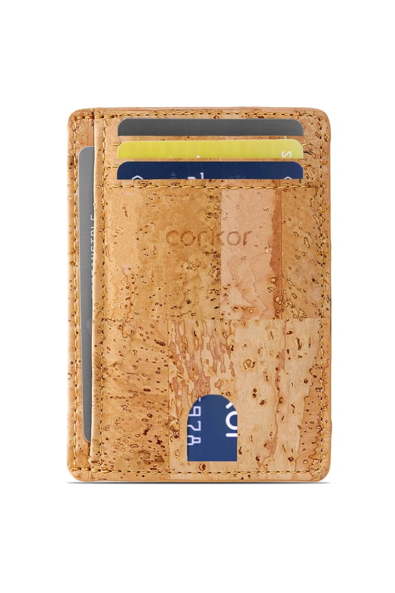 Slim Wallet Minimalist Card Holder ID, Eco Friendly Vegan Non Leather Cork,Light Brown,Small Y101