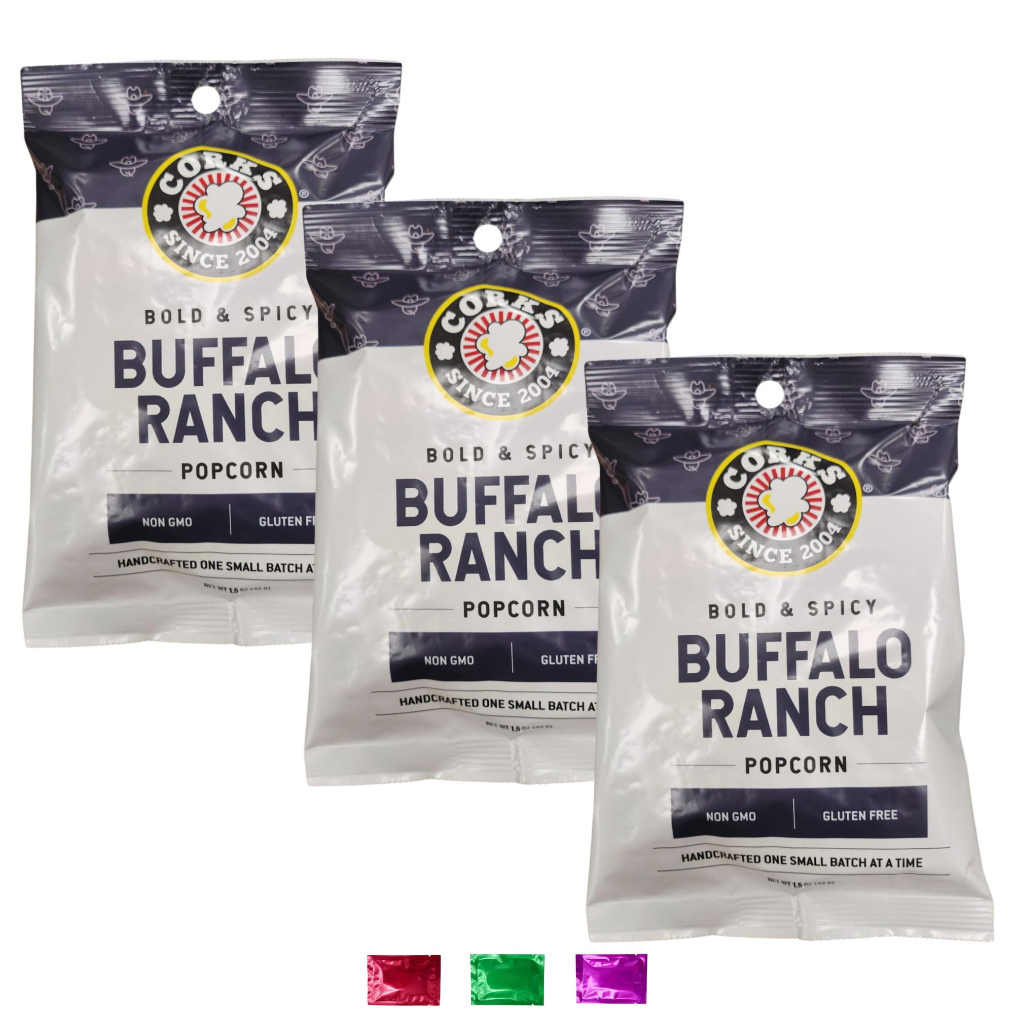Corks Buffalo Ranch Popcorn Snacks 1.5 oz 3 Packs, Bold and Spicy Treat, Gluten Free Non-GMO, Individual Bags for Travel Tailgate BBQ Picnic Party Movie Night w/ Snoep in Beperkte Oplage