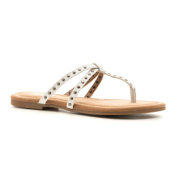 Corkys Boutique Hey Girl Swimsuit Studded Slip-on Fashion Sandal (White Metallic, 10)