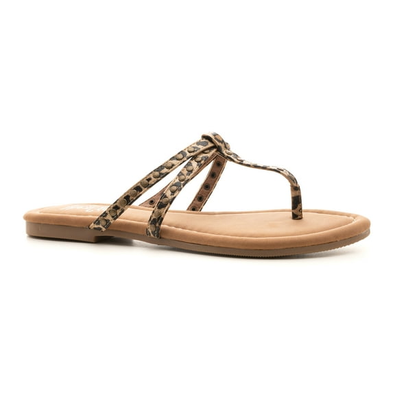 Corkys Boutique Hey Girl Swimsuit Studded Slip-on Thong Fashion Sandal (8, Gold Leopard)