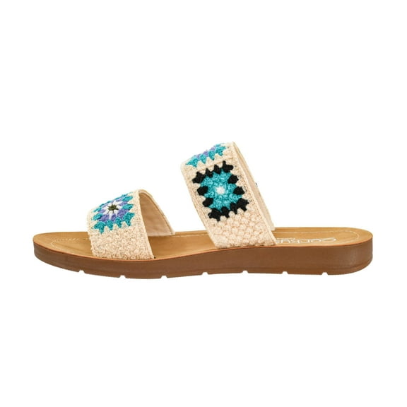 Corkys Footwear Toodles Double Strap Sandal - Featuring Two Colorful Crocheted Straps, A Comfy and Cushioned Insole, Easy and Convenient Slip-On design