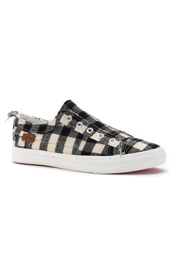 Corkys Girls Babalu Casual Slip On Fashion Sneaker (White Plaid, 12)