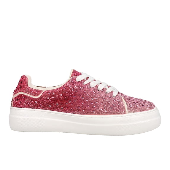 Corkys Womens Bedazzle Rhinestone Platform Lace Up Athletic Sneakers Casua